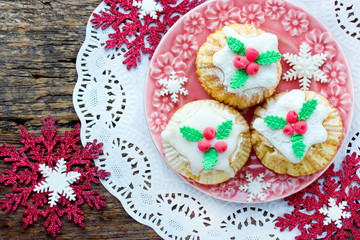 Christmas cupcakes with traditional decoration