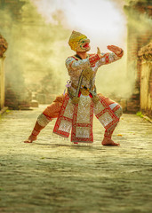 The pantomime (Khon) festival candles. Thai traditional dance of the Ramayana dance drama in Wat...