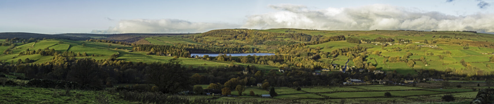 Panorama Of Yorkshire Countryside At Bradfield, Sheffield Looking Towards Agden Reservoir
