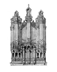 Pipe organ, vintage engraving
