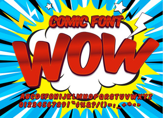 Comic alphabet set. Letters, numbers and figures for kids' illustrations, websites, comics, banners