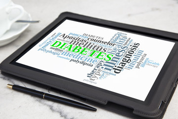 Tablet with diabetes word cloud