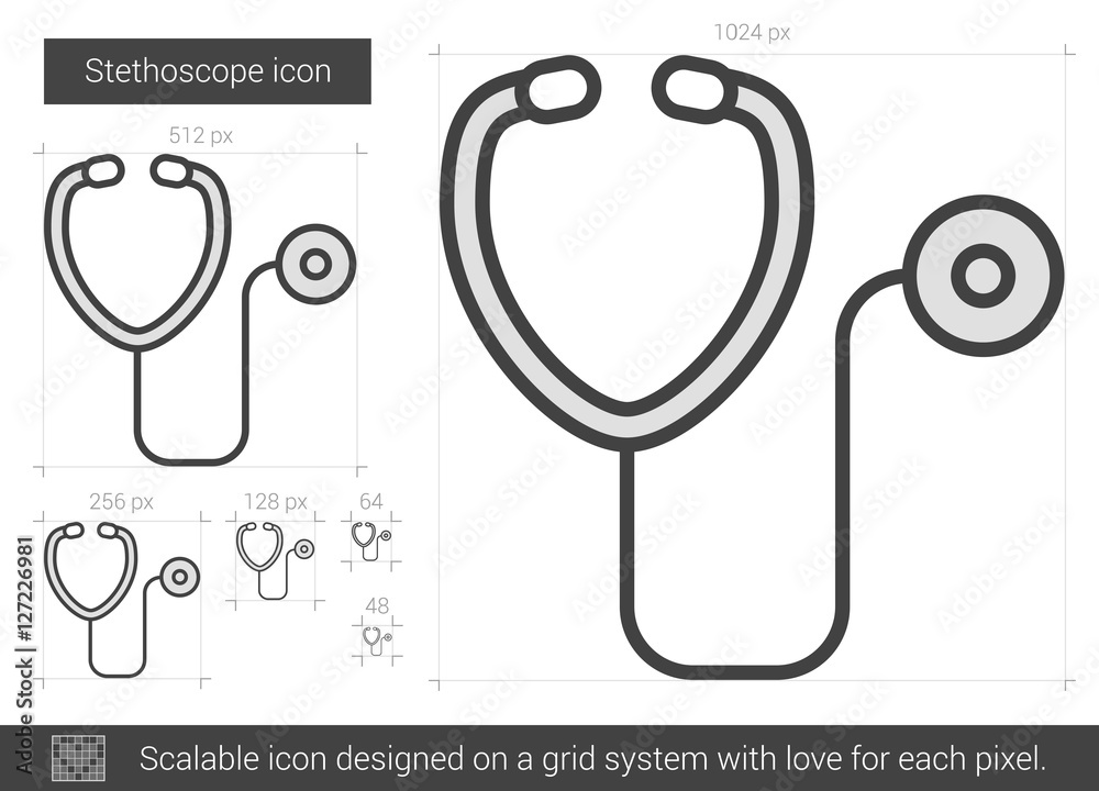 Poster Stethoscope line icon.