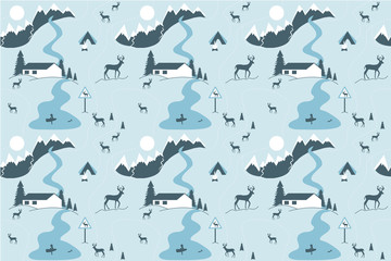 Christmas scandinavian seamless pattern Nordic style. Elements of Infographic. Shades of blue