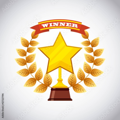"gold winner trophy in star shape icon over white background. vector