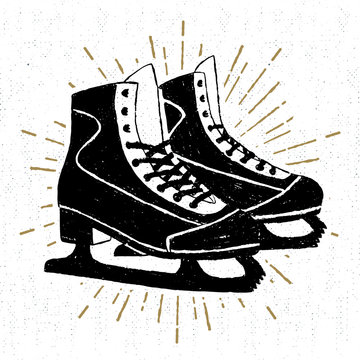 Hand drawn icon with textured ice skates vector illustration.