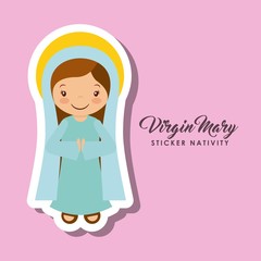 cartoon cute virgin mary character over pink background. sticker nativity design. vector illustration