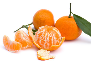 Fresh mandarins  on white background