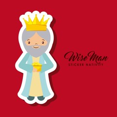 cartoon wise man sticker nativity over red background. colorful design. vector illustration