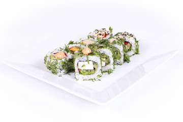 Sushi plate on white background