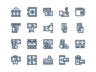 Money. Set of outline vector icons.