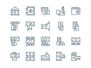 Money. Set of thin outline vector icons.