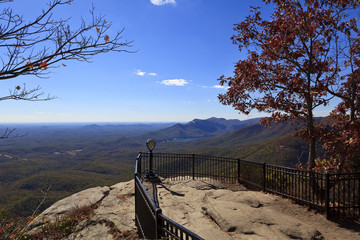 Caesars Head State Park in upstate South Carolina during the fall. Notice the telescope to view the counties of Greenville and Pickens and Table Rock Mountain.