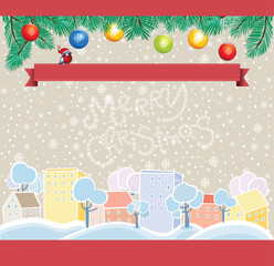 Cartoon Christmas Template, winter town background