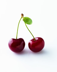 Cherry with stalk and leaf