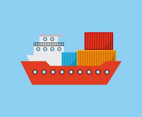 cargo ship with container over blue background. vector illustration
