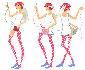 Innocence, Girl sew up your wedding dress on a white background