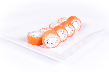 Sushi plate on white background