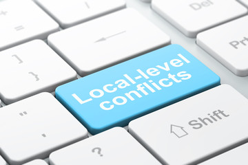 Politics concept: Local-level Conflicts on computer keyboard background