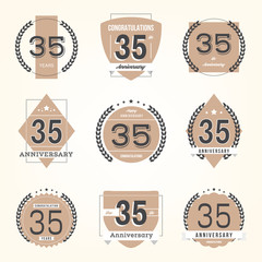 Thirty five years anniversary celebration logotype. 35th anniversary logo set.