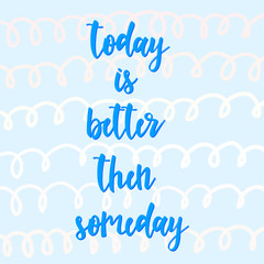 Handwritten lettering and hand drawn waves isolated on blue.