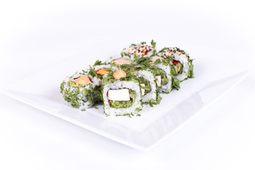 Sushi plate on white background