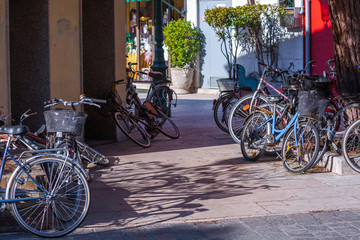 Fototapeta na wymiar many different bikes parked