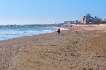 Winter. The famous Lido Beach in Venice, Italy.