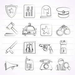 police, law and security icons - vector icon set