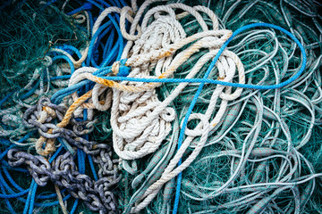 Full frame shot of fishing nets and ropes