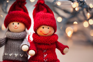 christmas decorations on golden bokeh background