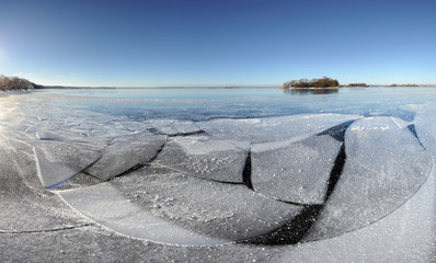Bay covered  by thin crystal ice