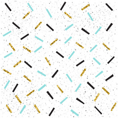 Doodle line seamless background. Black, blue and gold lines.