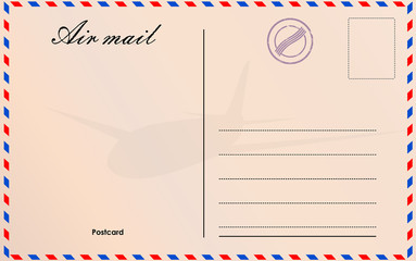 Travel postcard vector in air mail style with paper texture and rubber stamps