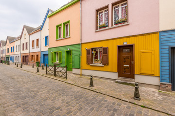 Colorful apartment building in Amiens, France.