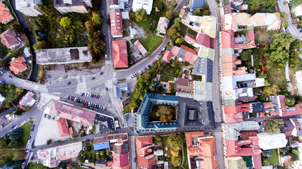 Aerial view of slovak town Banska Bystrica surrounded by mountai