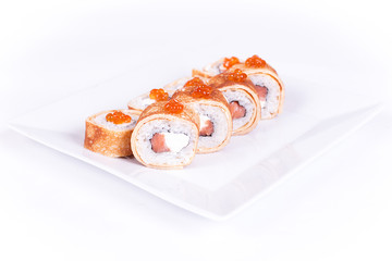 Sushi plate on white background