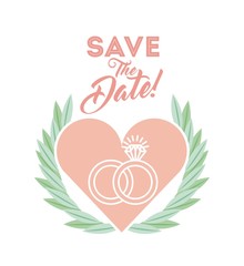 Obraz premium save the date card with heart and wedding rings over white background. colorful design. vector illustration