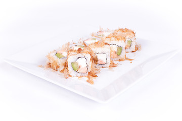 Sushi plate on white background