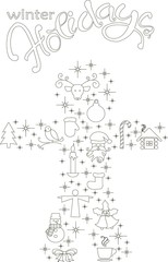 Typography banner with stylized black gingerbread and hand drawing lettering Winter Holiday on white, stock vector illustration