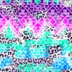 cool Aztec geometric gradient over leo pattern -seamless background
