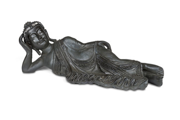 Lying stone buddha statue isolated over white with clipping path.