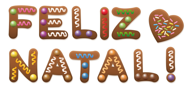 FELIZ NATAL - Merry Christmas in french - written with gingerbread cake.