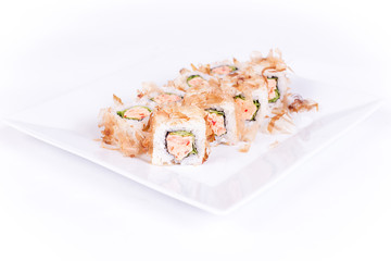 Sushi plate on white background