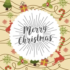 colorful merry christmas card with decorative elements. vector illustration