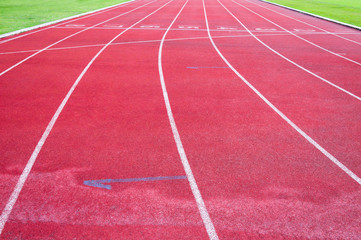 running track and green grass,Direct athletics Running track at Sport Stadium