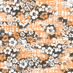 retro floral print over fabric mesh art - seamless background