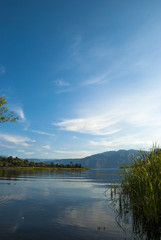 Boat in nice lake in San Lucas Toliman, Atitlan, Guatemala.
