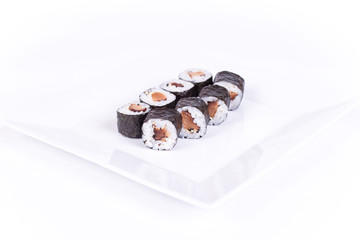 Sushi plate on white background