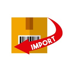 carton box with red arrow with import word. export and import colorful design. vector illustration